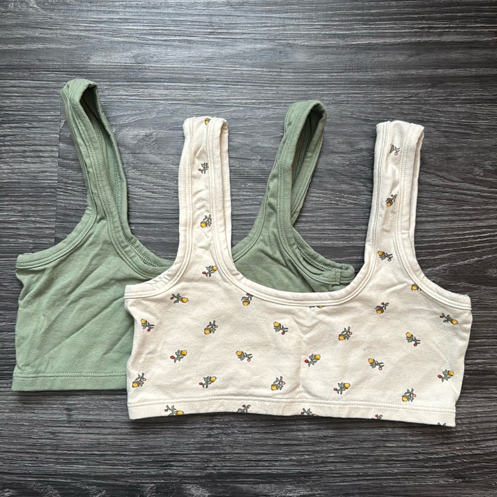 ARQ wide strap bra, set of 2, size M - Yellow Calico & Celadon